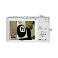 a camera with a person taking a picture of a bag